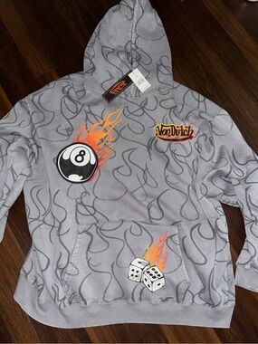 Von Dutch "Lucky 8-Ball" All-Over Print Hoodie w/Bling NWT